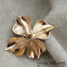 Upload image to gallery, Vintage pink gold flower brooch set with diamonds and pink sapphires