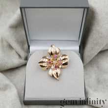 Upload image to gallery, Vintage pink gold flower brooch set with diamonds and pink sapphires