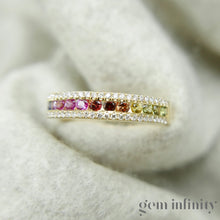 Upload image to gallery, Rainbow ring 750 gold, colored sapphires and diamonds