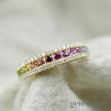 Upload image to gallery, Rainbow ring 750 gold, colored sapphires and diamonds