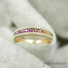Upload image to gallery, Rainbow ring 750 gold, colored sapphires and diamonds