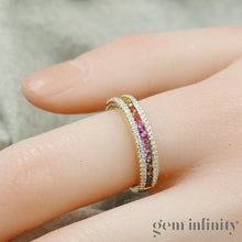 Upload image to gallery, Rainbow ring 750 gold, colored sapphires and diamonds