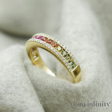 Upload image to gallery, Rainbow ring 750 gold, colored sapphires and diamonds