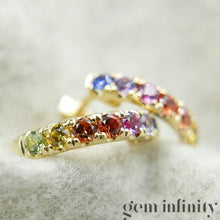 Charger l'image dans la galerie, Créoles arc-en-ciel or 750 et saphirs de couleurs