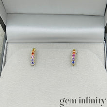 Charger l'image dans la galerie, Créoles arc-en-ciel or 750 et saphirs de couleurs