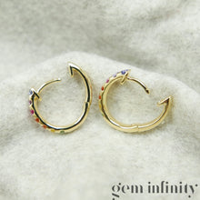 Charger l'image dans la galerie, Créoles arc-en-ciel or 750 et saphirs de couleurs