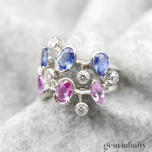 Upload image to gallery, CARTIER Méli Mélo, platinum ring, diamonds and pink sapphires