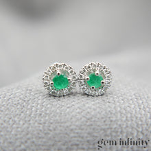Charger l'image dans la galerie, Boucles d'oreilles or gris émeraudes et diamants