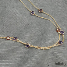 Upload image to gallery, Necklace two rows pink gold tourmalines and amethysts