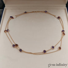 Upload image to gallery, Necklace two rows pink gold tourmalines and amethysts