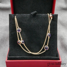 Upload image to gallery, Necklace two rows pink gold tourmalines and amethysts