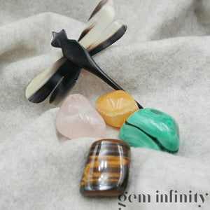 COFFRET HOME SWEET HOME, Quartz rose, Malachite, Oeil de tigre et Calcite orange