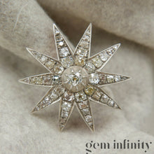 Upload image to gallery, 19th century star brooch silver on rose gold set with diamonds
