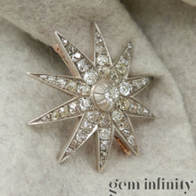 Upload image to gallery, 19th century star brooch silver on rose gold set with diamonds
