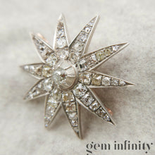 Upload image to gallery, 19th century star brooch silver on rose gold set with diamonds
