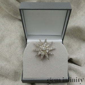 19th century star brooch silver on rose gold set with diamonds