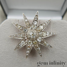 Upload image to gallery, 19th century star brooch silver on rose gold set with diamonds
