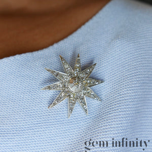 19th century star brooch silver on rose gold set with diamonds