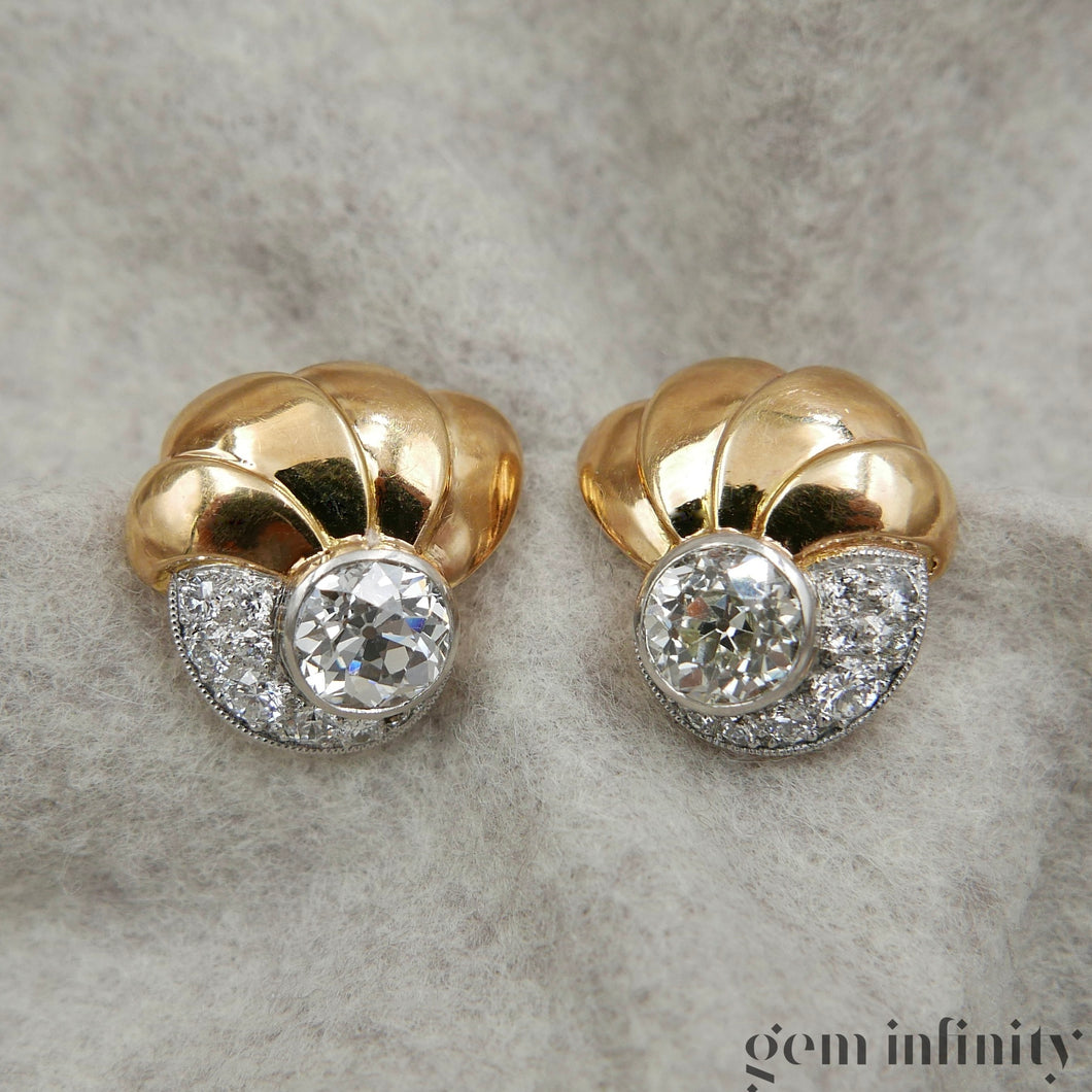 Pair of 1940s-50s gold and diamond ear clips