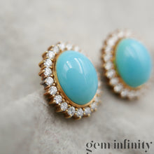 Upload image to gallery, Pair of gold, turquoise and diamond ear clips
