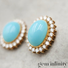 Upload image to gallery, Pair of gold, turquoise and diamond ear clips
