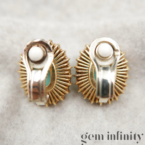 Pair of gold, turquoise and diamond ear clips
