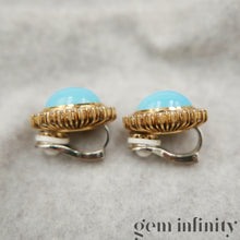 Upload image to gallery, Pair of gold, turquoise and diamond ear clips
