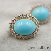 Upload image to gallery, Pair of gold, turquoise and diamond ear clips
