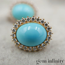 Upload image to gallery, Pair of gold, turquoise and diamond ear clips

