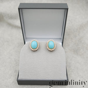 Pair of gold, turquoise and diamond ear clips
