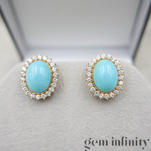Upload image to gallery, Pair of gold, turquoise and diamond ear clips

