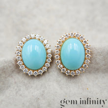 Upload image to gallery, Pair of gold, turquoise and diamond ear clips
