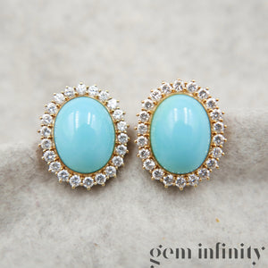 Pair of gold, turquoise and diamond ear clips