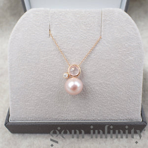 Mimi, pink gold, diamond, pink quartz and pearl necklace