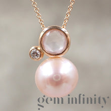 Upload image to gallery, Mimi, pink gold, diamond, pink quartz and pearl necklace
