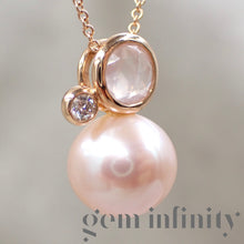 Upload image to gallery, Mimi, pink gold, diamond, pink quartz and pearl necklace
