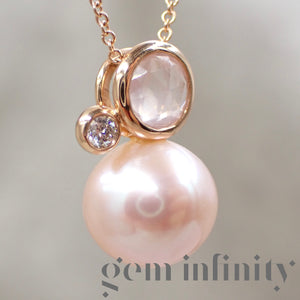 Mimi, pink gold, diamond, pink quartz and pearl necklace