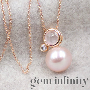 Mimi, pink gold, diamond, pink quartz and pearl necklace