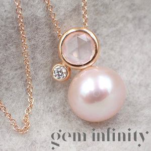 Mimi, pink gold, diamond, pink quartz and pearl necklace
