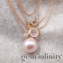 Upload image to gallery, Mimi, pink gold, diamond, pink quartz and pearl necklace

