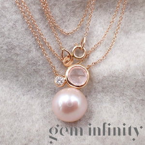 Mimi, pink gold, diamond, pink quartz and pearl necklace