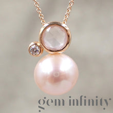 Upload image to gallery, Mimi, pink gold, diamond, pink quartz and pearl necklace
