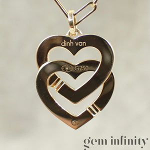 Dinh Van 750 Gold and diamond heart handcuff pendant on chain