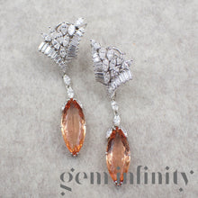 Upload image to gallery, White gold impressive pair of earrings, imperial topazes and diamonds
