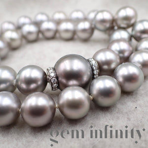 Collier de perles grises Tahiti, fermoir or gris et diamants