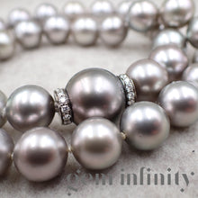 Charger l&#39;image dans la galerie, Collier de perles grises Tahiti, fermoir or gris et diamants
