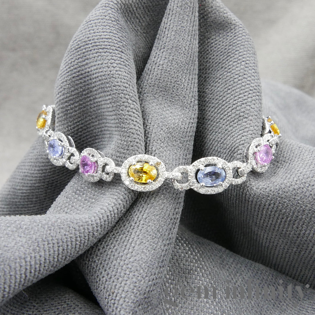 White gold bracelet, colored sapphires and diamonds