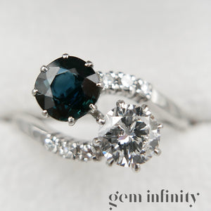 Bague ‘toi & moi’ or gris, saphir et diamants