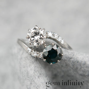 Bague ‘toi & moi’ or gris, saphir et diamants