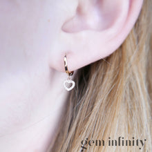 Upload image to gallery, Yellow and white gold diamond heart hoop earrings
